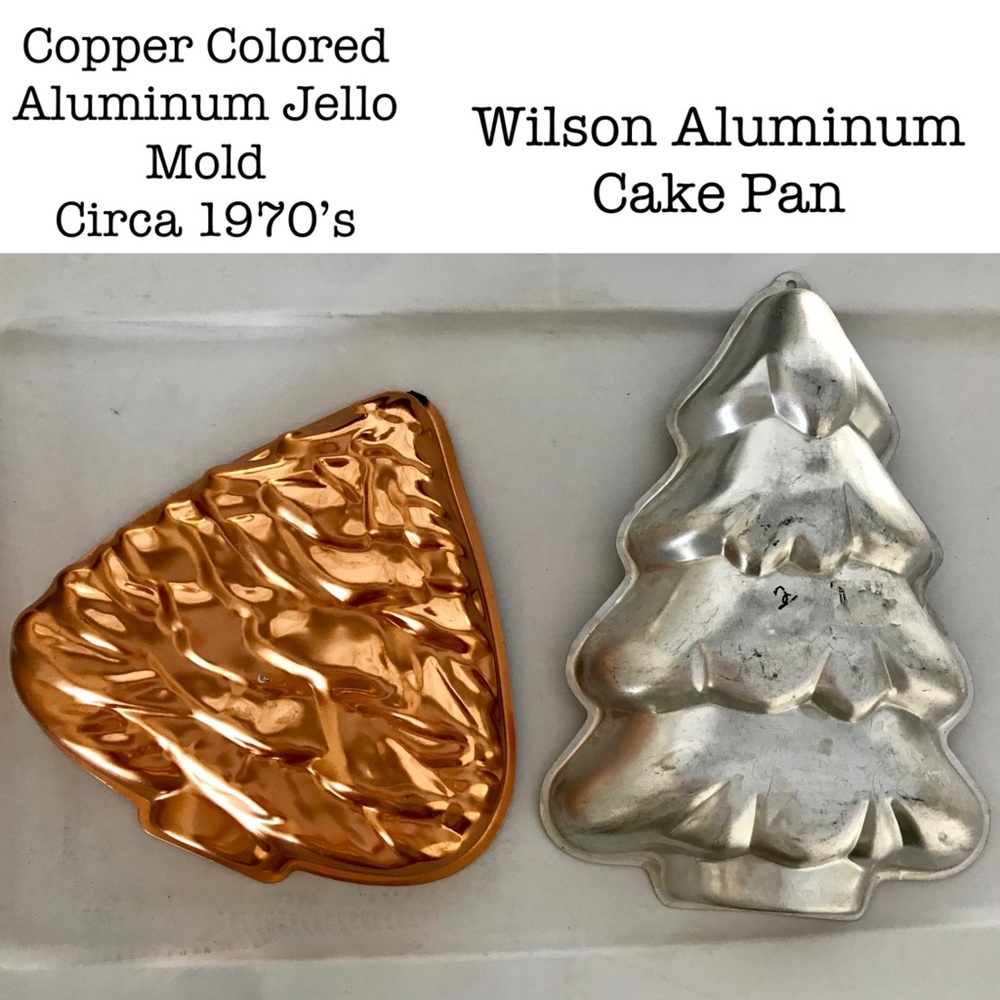 Vintage Wilson Aluminum Cake & Copper Colored Aluminum Christmas Tree Jello pans